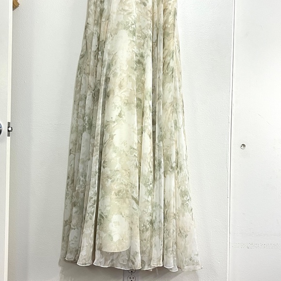 Jenny Yoo Inesse Chiffon V-Neck Spaghetti Strap Gown Floral Grey Multi Size 12 - Picture 5 of 12